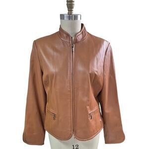 Vtg Valerie Stevens Tobacco Brown Soft Leather Jacket Zip Front Womens Sz XL